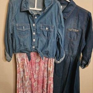Justice Denim and Pink Patterned Kids Dress